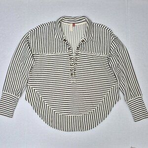 PILCRO Sweatshirt Womens XS Collared V Neck Grommet Eyelets Cotton Pullover